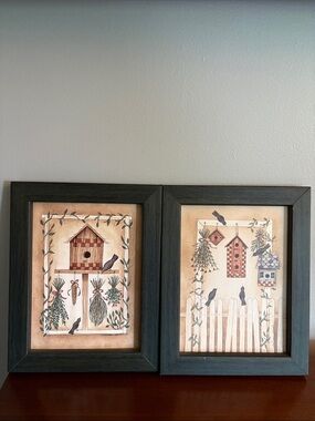 Framed Birdhouse Wall Art Set - Neutral Rustic Green